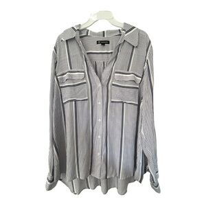 INC International Concepts Long Sleeve Shirt Striped Blouse Size XL TOP hi low